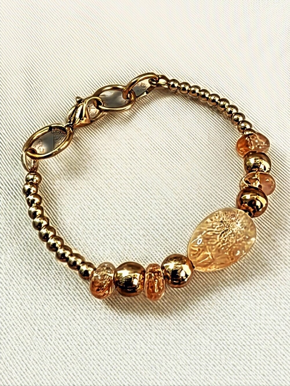Natural Large Citrine Nugget & Gold Beads In Gold Plated Bracelet